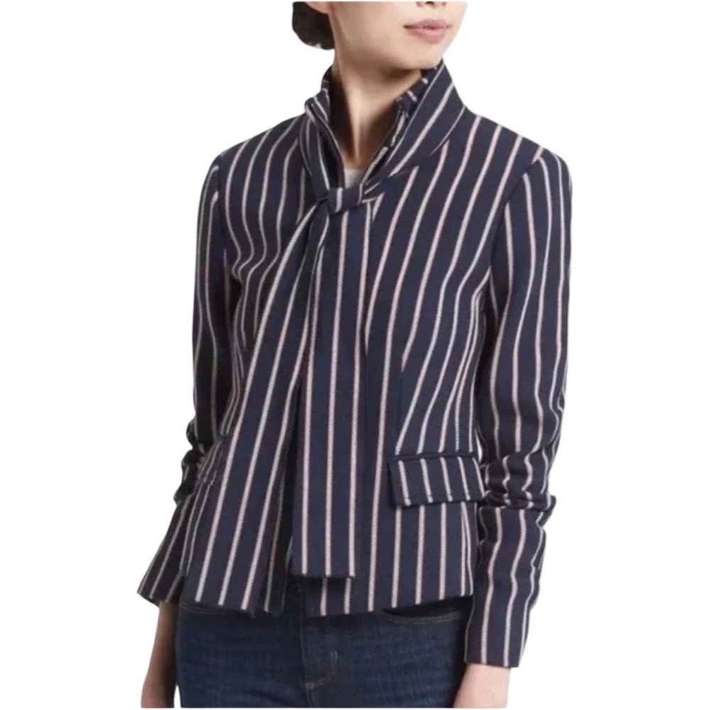 Banana Republic Bow Neck Striped Navy and White and Red Blazer Size 8